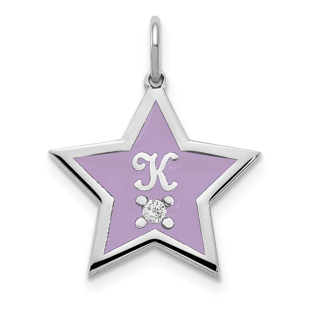 Sterlingsilber Silber/rhodiniert Initiale Emailliert Stern mit Diamant Charm