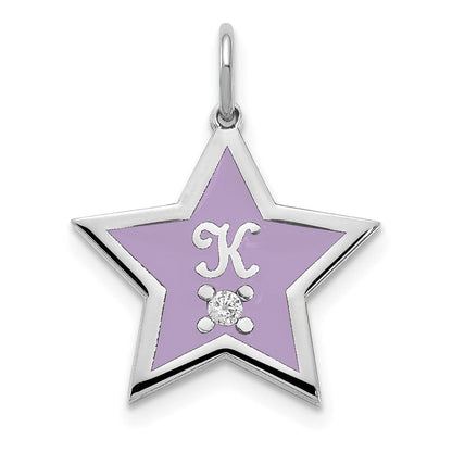 Sterlingsilber Silber/rhodiniert Initiale Emailliert Stern mit Diamant Charm