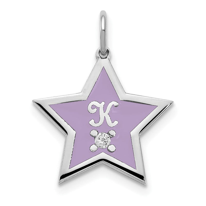 Sterlingsilber Silber/rhodiniert Initiale Emailliert Stern mit Diamant Charm
