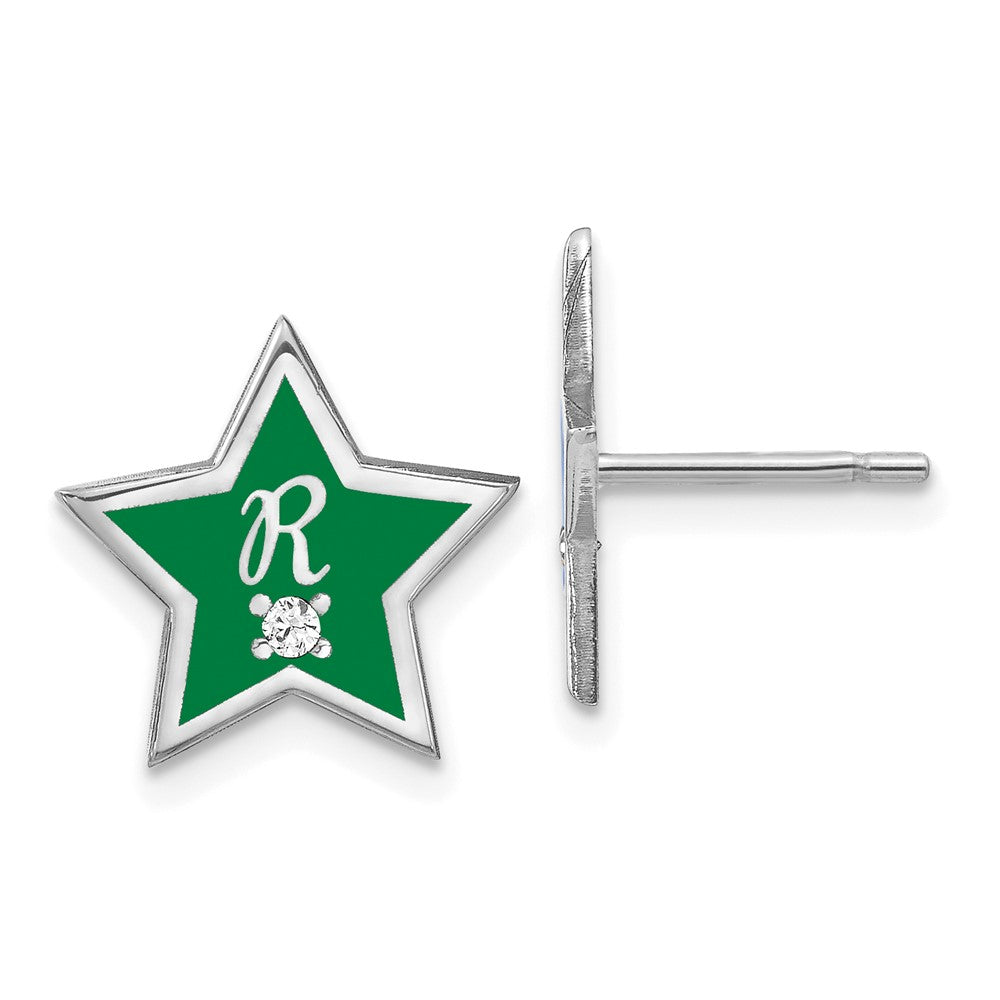 Sterlingsilber Silber/rhodiniert Initiale Emailliert Stern mit Diamant Ohrstecker