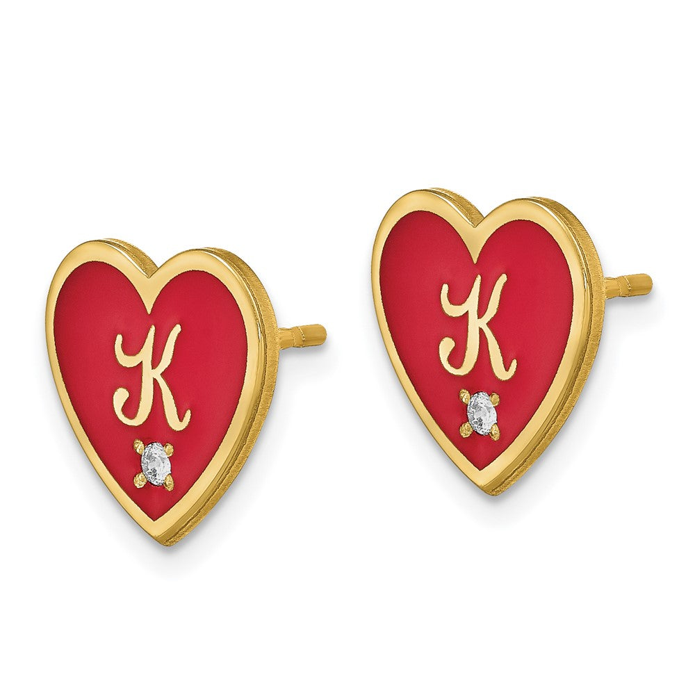 Vergoldet Sterlingsilber /gold Initiale Emailliert Herz mit Diamant Stecker Earrin