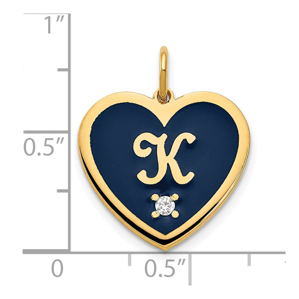 14K Gelbgold Epoxid Herz mit Initiale und Diamant Charm