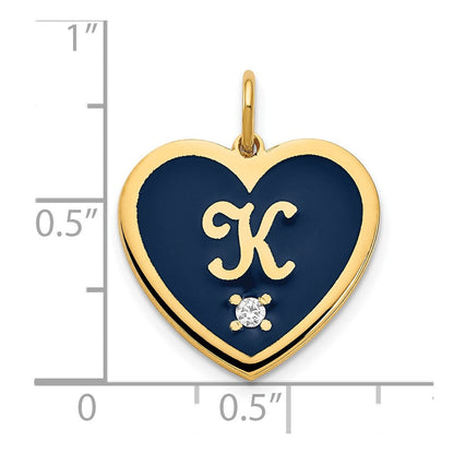 14K Gelbgold Epoxid Herz mit Initiale und Diamant Charm
