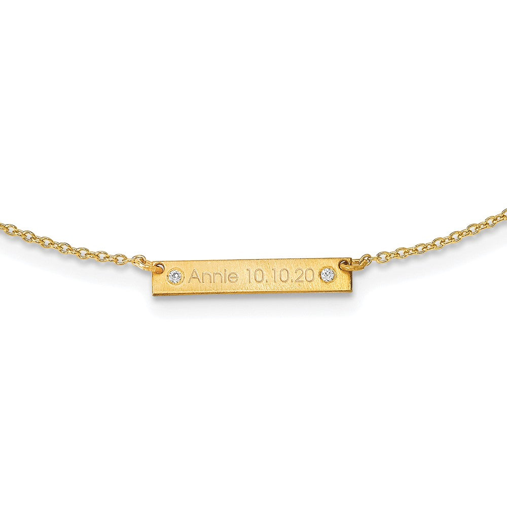 14K Gelbgold Gebürstet 1 Station mit Diamanten Halskette