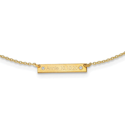 14K Gelbgold Gebürstet 1 Station mit Diamanten Halskette