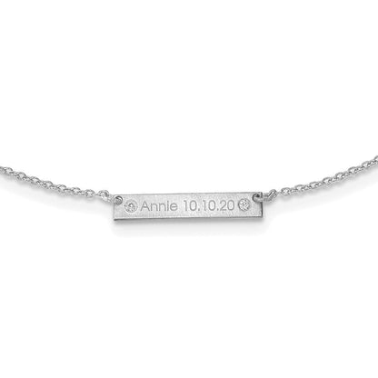 Sterlingsilber Rhodiniert Gebürstet 1 Station mit Diamanten Halskette