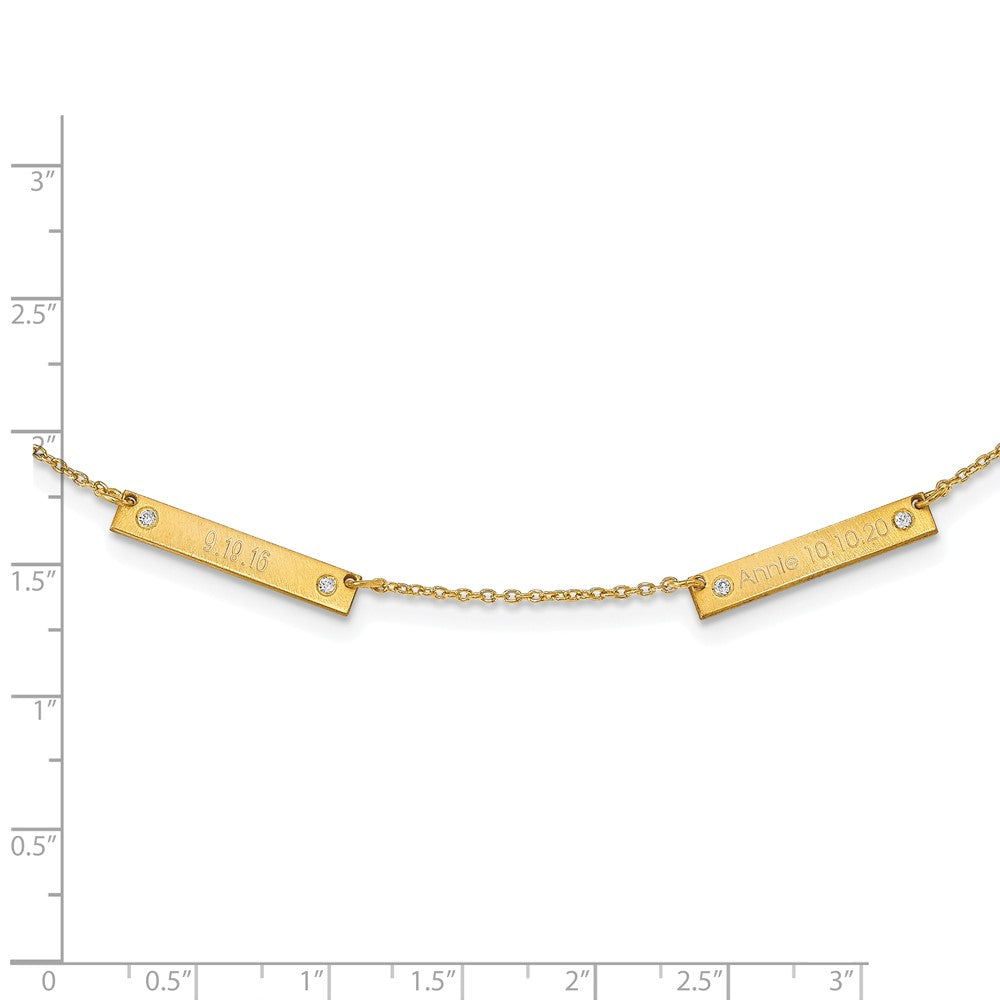 14K Gelbgold Gebürstet 2 Station mit Diamanten Halskette