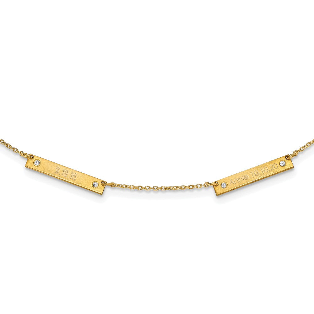 14K Gelbgold Gebürstet 2 Station mit Diamanten Halskette