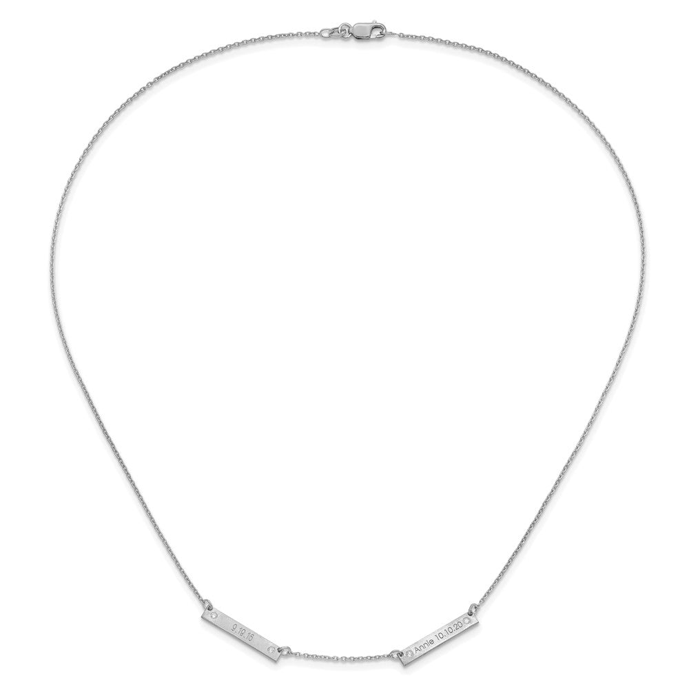14K Weißgold Gebürstet 2 Station mit Diamanten Halskette