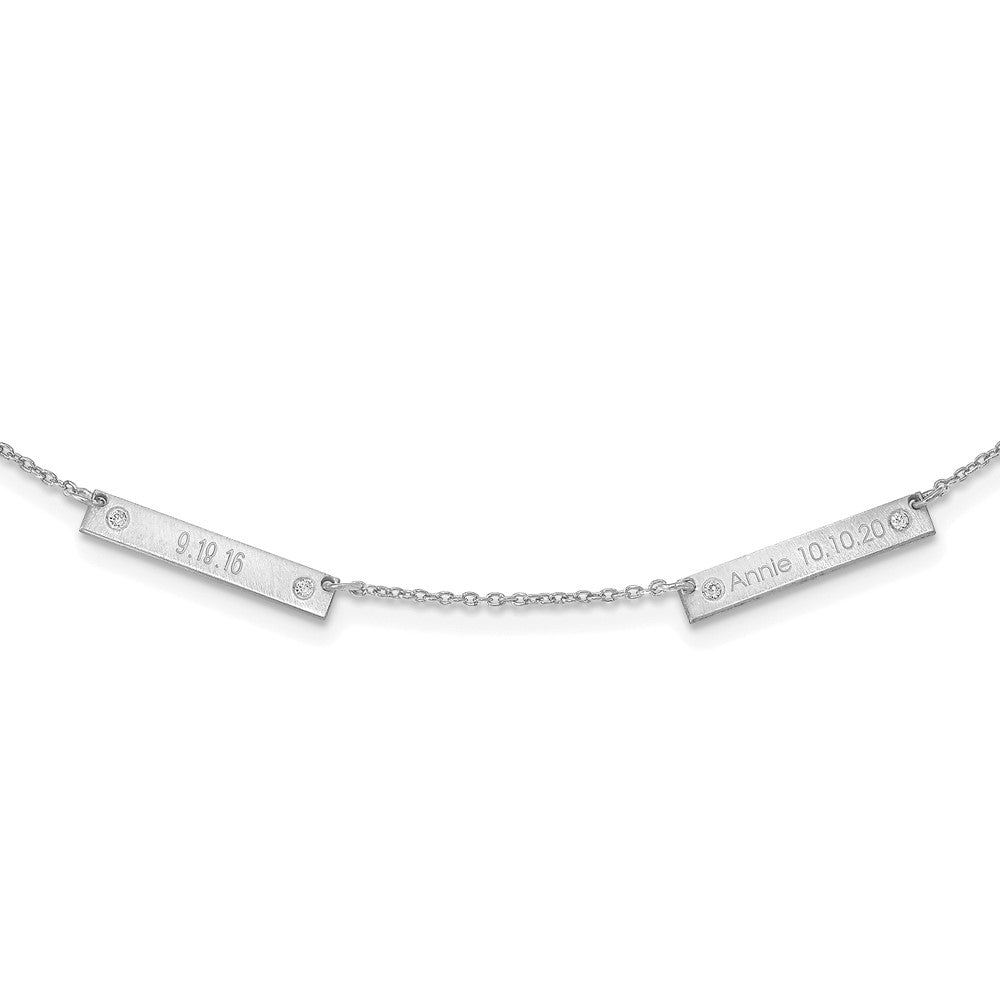 14K Weißgold Gebürstet 2 Station mit Diamanten Halskette