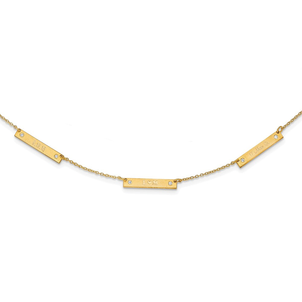 14K Gelbgold Gebürstet 3 Station mit Diamanten Halskette