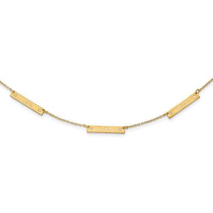 14K Gelbgold Gebürstet 3 Station mit Diamanten Halskette