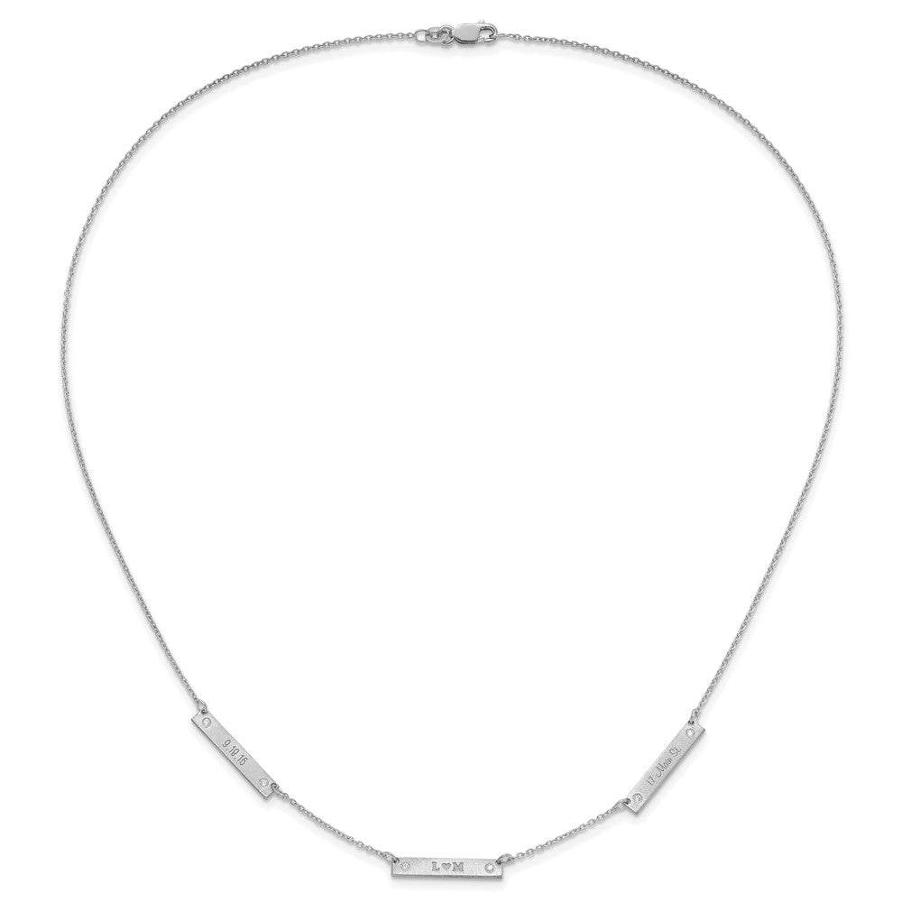 14K Weißgold Gebürstet 3 Station mit Diamanten Halskette