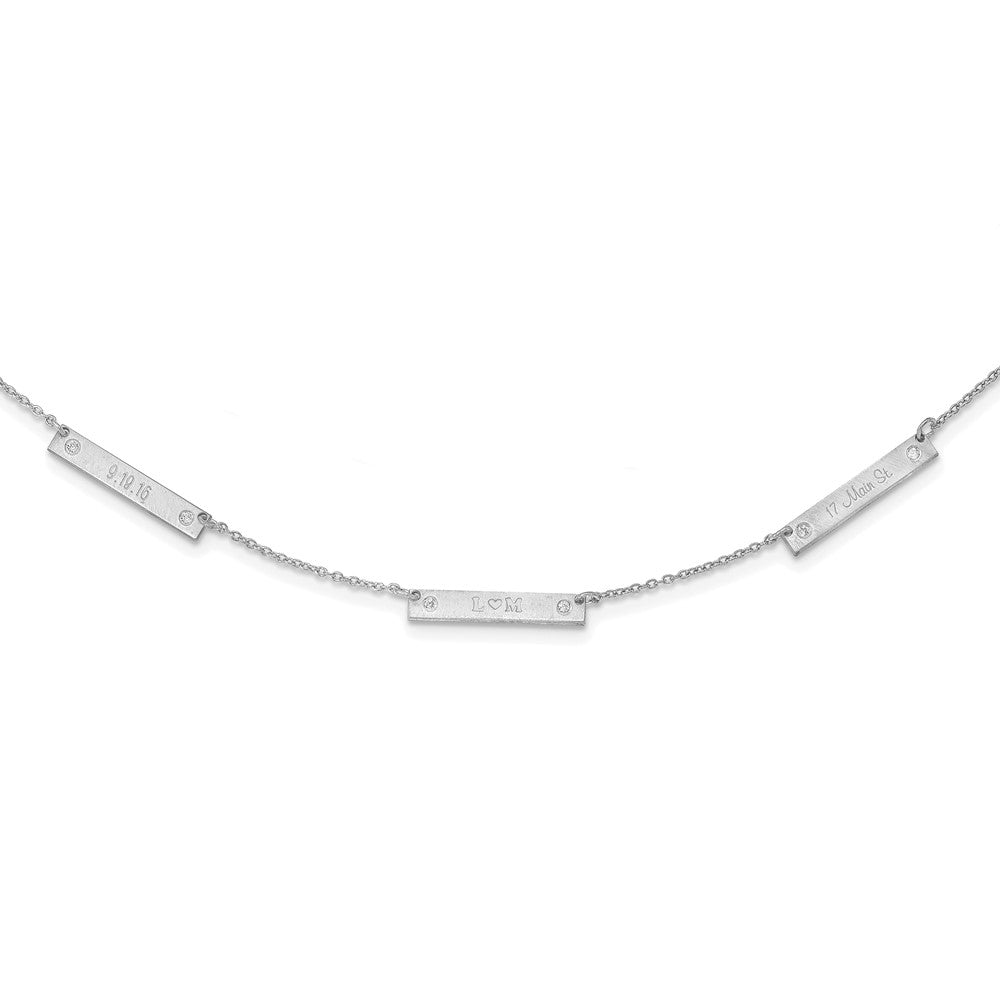 Sterlingsilber Rhodiniert Gebürstet 3 Station mit Diamanten Halskette