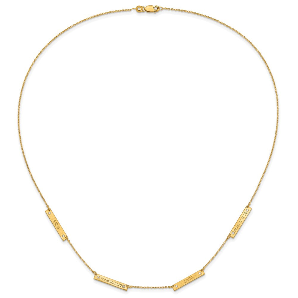14K Gelbgold Gebürstet 4 Station mit Diamanten Halskette