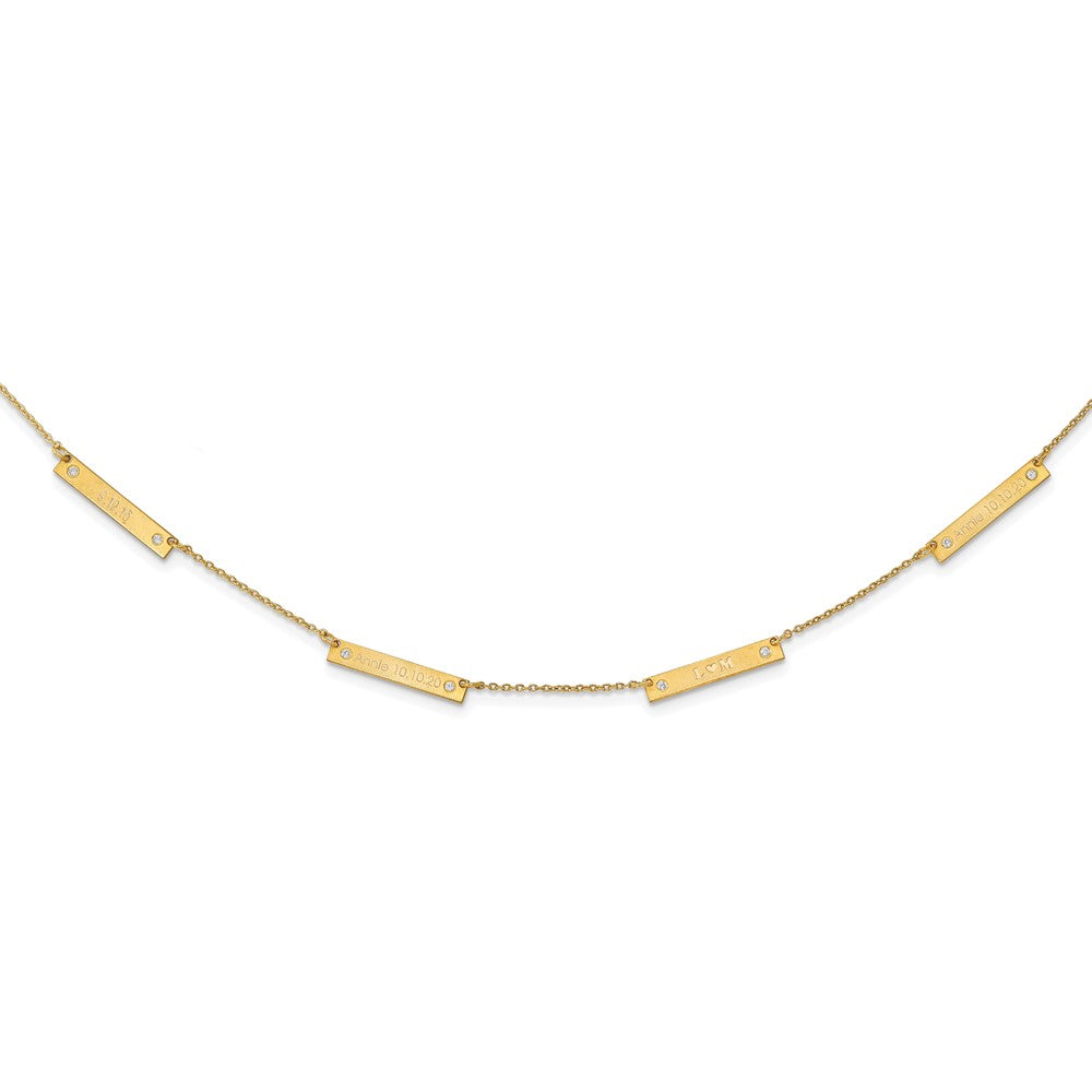 14K Gelbgold Gebürstet 4 Station mit Diamanten Halskette