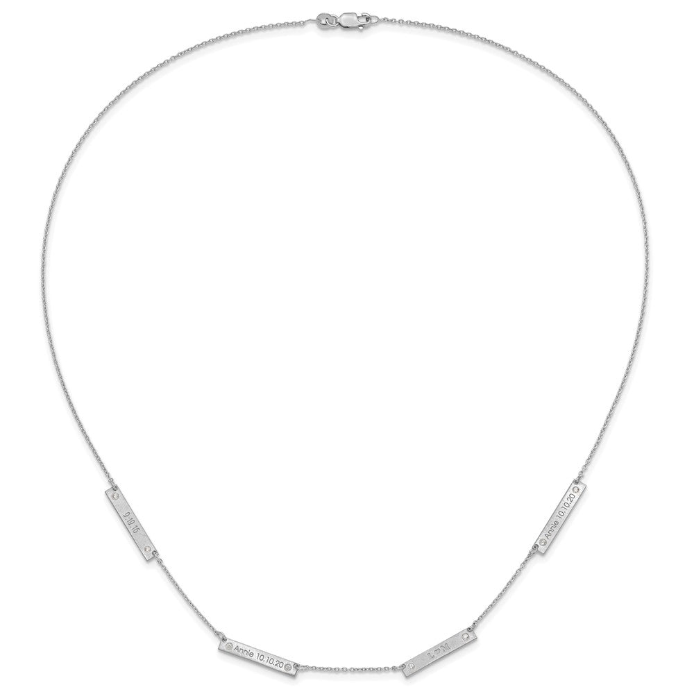 Sterlingsilber Rhodiniert Gebürstet 4 Station mit Diamanten Halskette