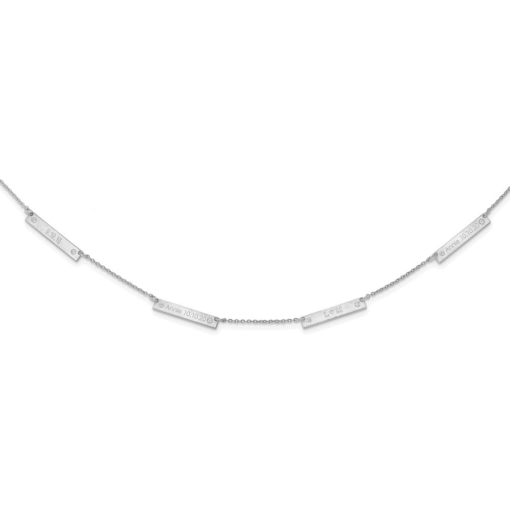 Sterlingsilber Rhodiniert Gebürstet 4 Station mit Diamanten Halskette