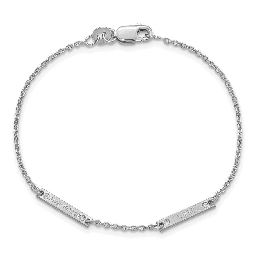 Sterlingsilber Rhodiniert Gebürstet 2 Station Diamanten Armband
