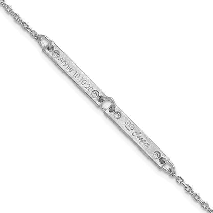 Sterlingsilber Rhodiniert Gebürstet 2 Station Diamanten Armband