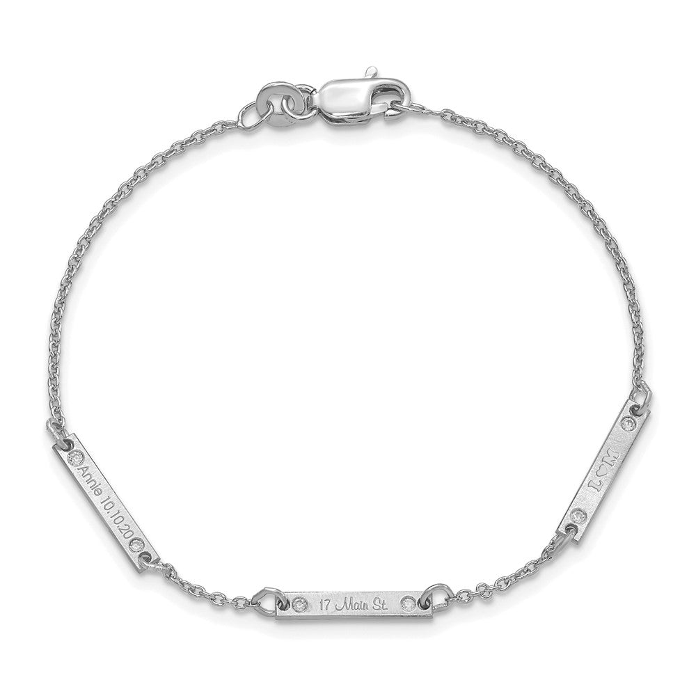 Sterlingsilber Rhodiniert Gebürstet 3 Station Diamanten Armband