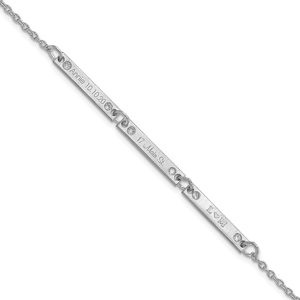14K Weißgold Gebürstet 3 Station Diamanten Armband