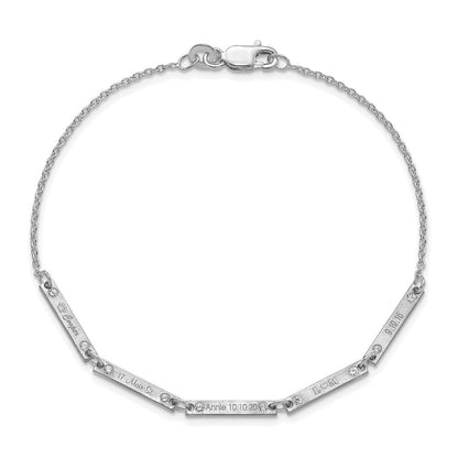 Sterlingsilber Rhodiniert Gebürstet 5 Station Diamanten Armband