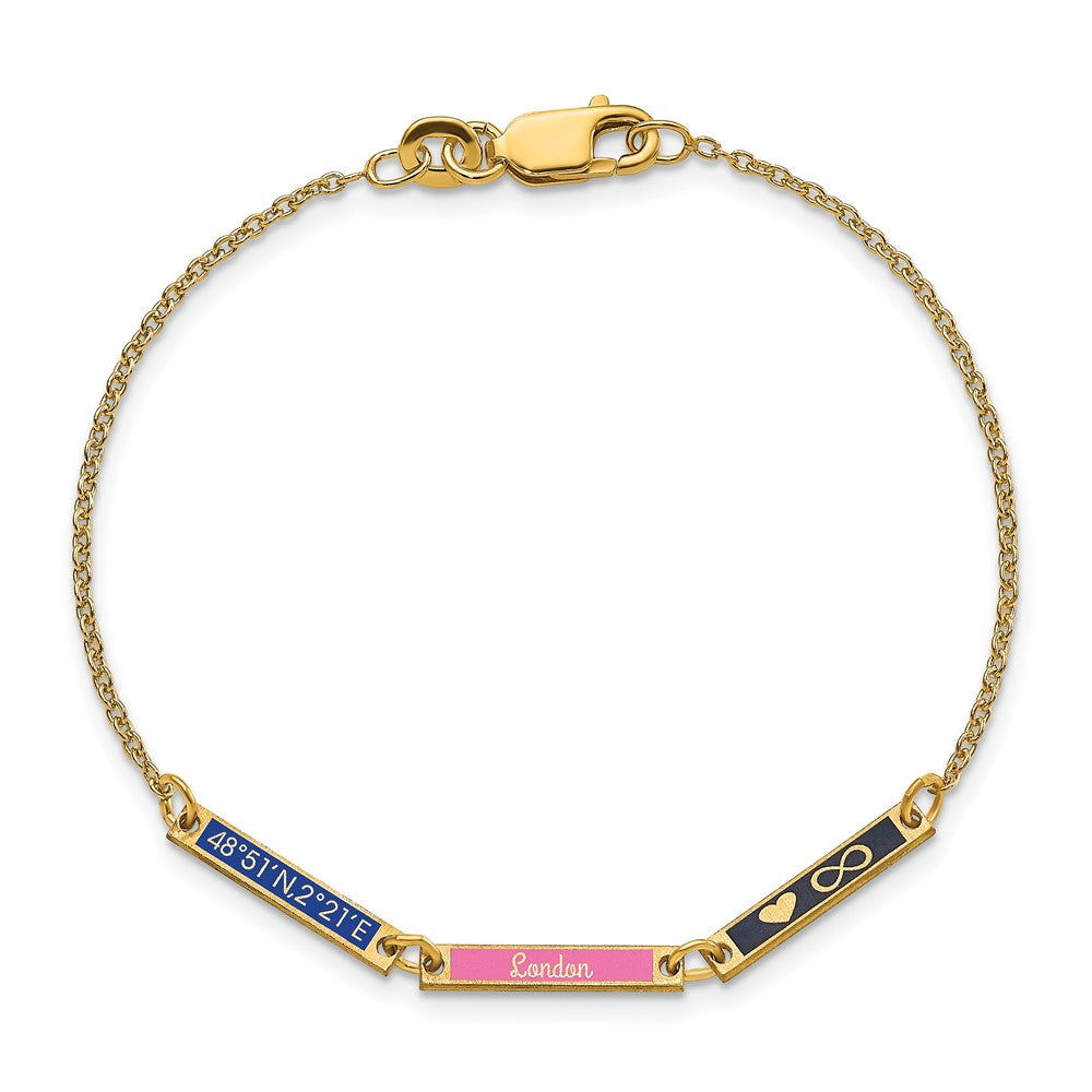 Vergoldet Sterlingsilber /gold Gebürstet 3 Station Epoxid Armband