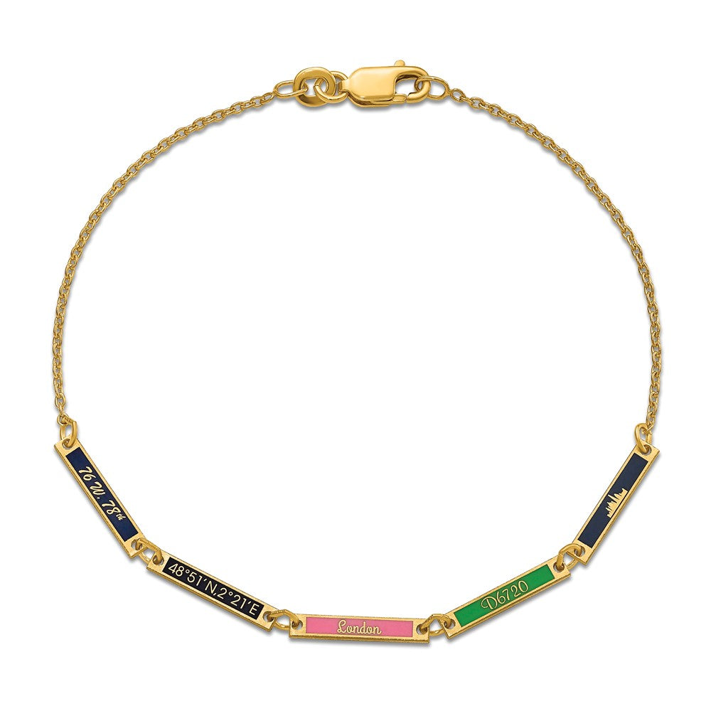 Vergoldet Sterlingsilber /gold Gebürstet 5 Station Epoxid Armband