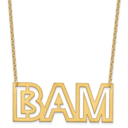 Vergoldet Sterlingsilber /gold Groß Gebürstet 3 Buchstabe Halskette