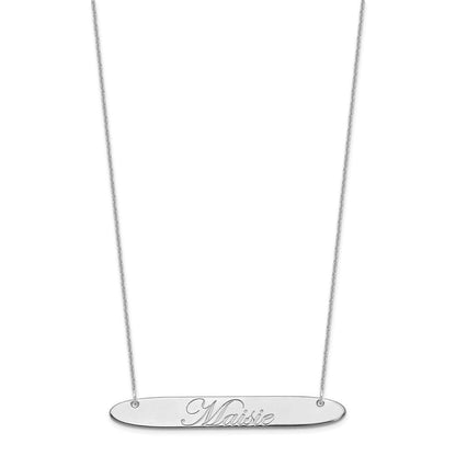 14K Weißgold Groß Oblong Edwardianisch Schreibschrift Stab Halskette