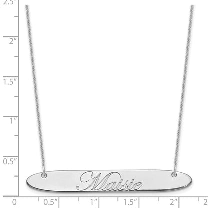 14K Weißgold Groß Oblong Edwardianisch Schreibschrift Stab Halskette