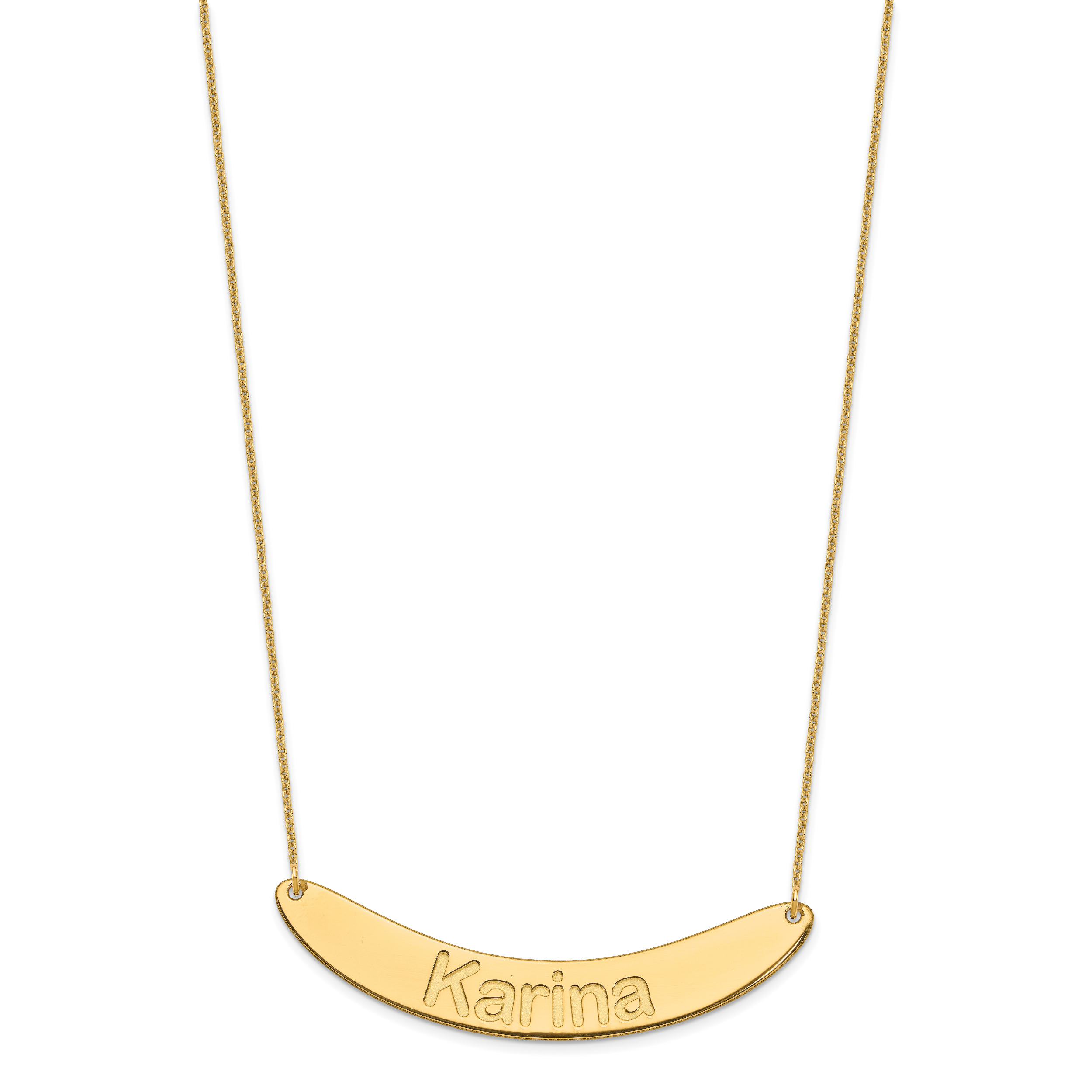 14K Gelbgold Groß Arial Abgerundet Gebogen Stab Halskette