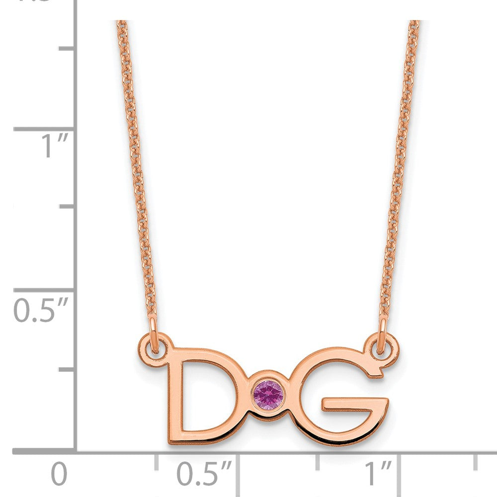 14K Roségold 2 Initials mit Zargenfassung Geburtsstein Halskette