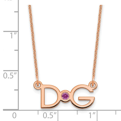 14K Roségold 2 Initials mit Zargenfassung Geburtsstein Halskette