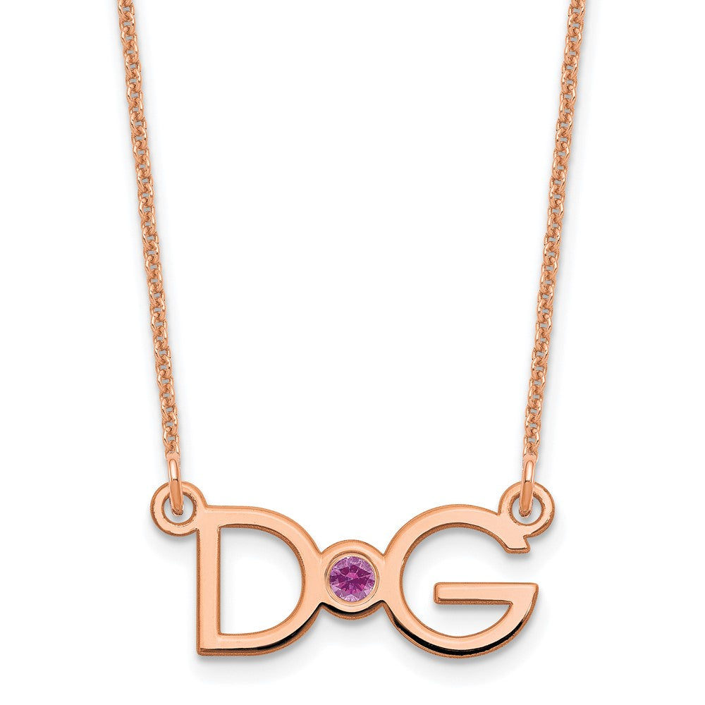 14K Roségold 2 Initials mit Zargenfassung Geburtsstein Halskette