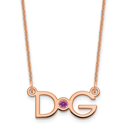 14K Roségold 2 Initials mit Zargenfassung Geburtsstein Halskette