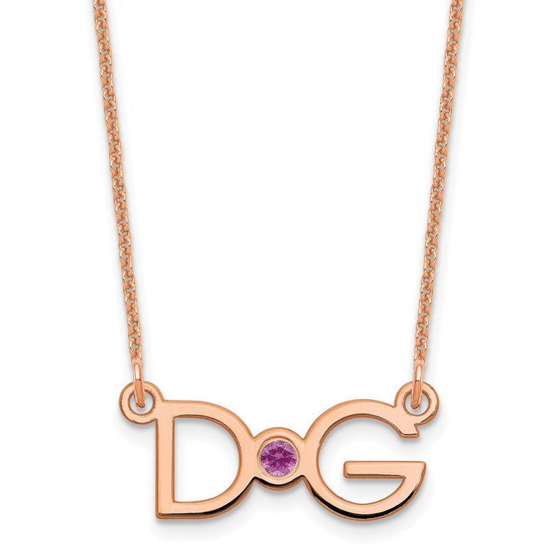 14K Roségold 2 Initials mit Zargenfassung Geburtsstein Halskette