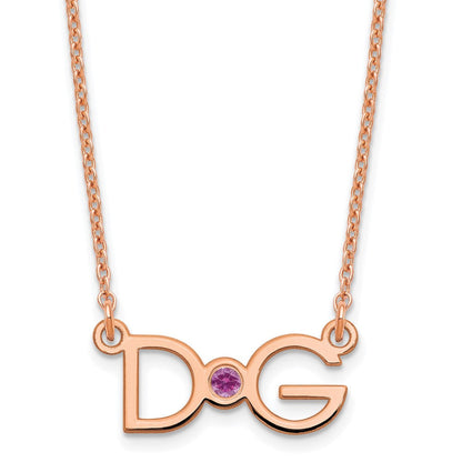Roségoldbeschichtet 2 Initials 14K Zargenfassung Geburtsstein Halskette