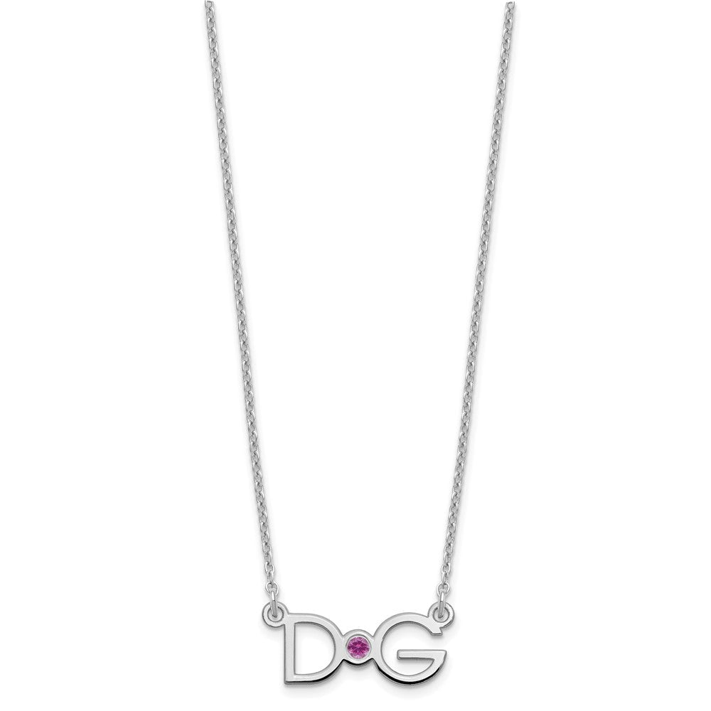 Sterlingsilber Rhodiniert 2 Initials mit 14K Zargenfassung Geburtsstein Halskette