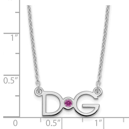 Sterlingsilber Rhodiniert 2 Initials mit 14K Zargenfassung Geburtsstein Halskette