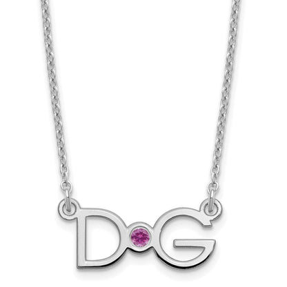 Sterlingsilber Rhodiniert 2 Initials mit 14K Zargenfassung Geburtsstein Halskette