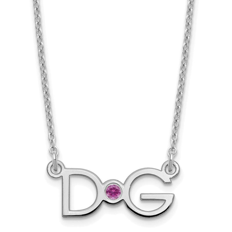 Sterlingsilber Rhodiniert 2 Initials mit 14K Zargenfassung Geburtsstein Halskette