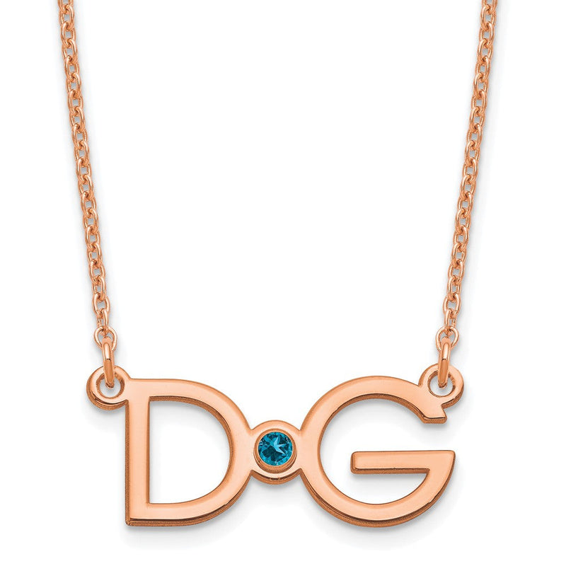 Roségoldbeschichtet Sterlingsilber /rose Groß 2 Initiale mit Geburtsstein Halskette