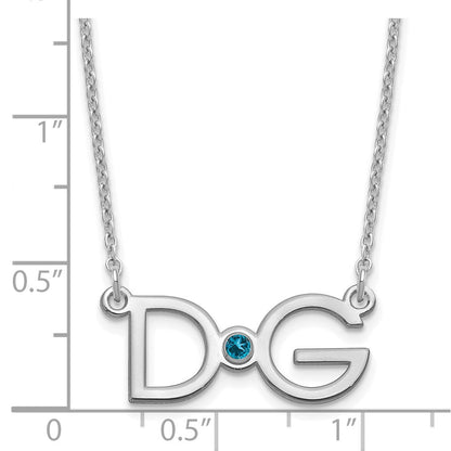 Sterlingsilber Silber/rhodiniert Groß 2 Initiale mit Geburtsstein Halskette