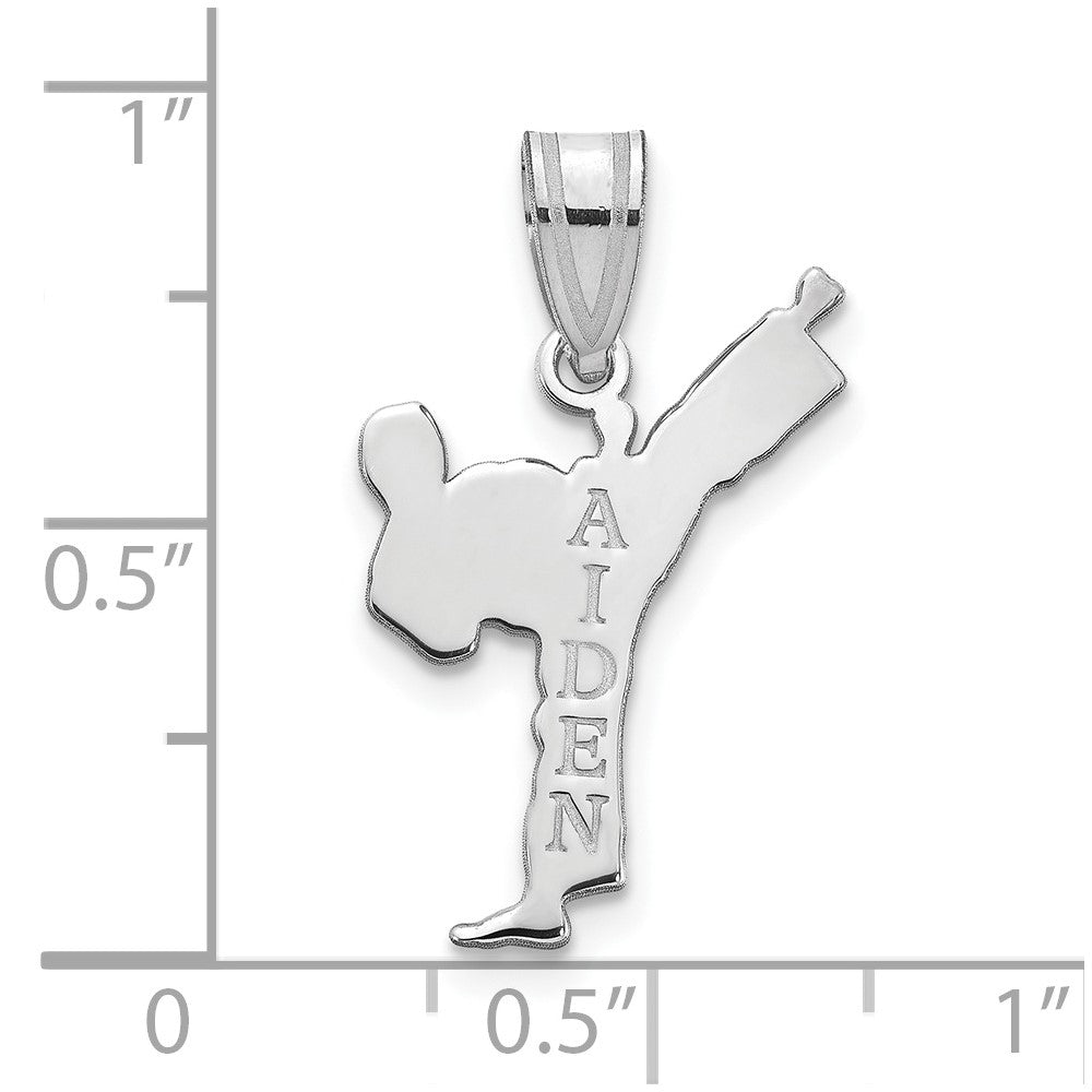 Sterlingsilber Silber/rhodiniert Personalisiert Junge Karate Anhänger