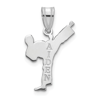 Sterlingsilber Silber/rhodiniert Personalisiert Junge Karate Anhänger