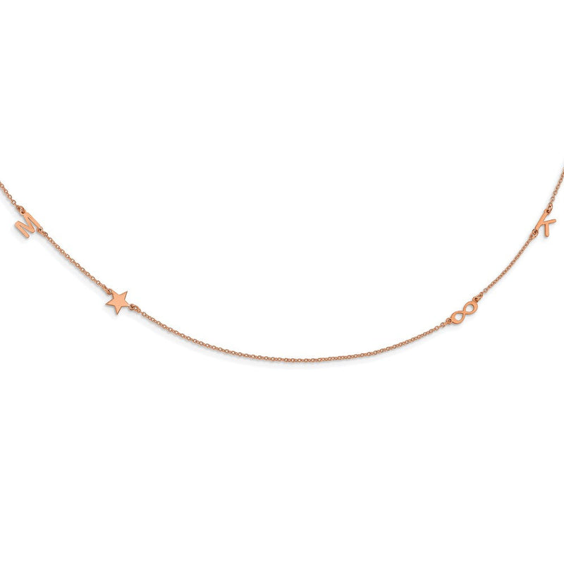 14K Roségold Gebürstet 4 Initiale/symbol Halskette