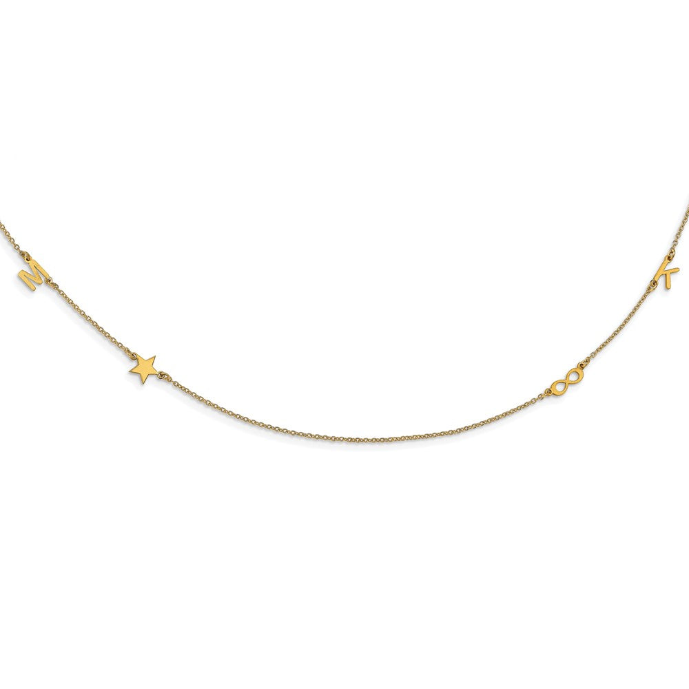 14K Gelbgold Gebürstet 4 Initiale/symbol Halskette