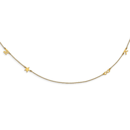 14K Gelbgold Gebürstet 4 Initiale/symbol Halskette